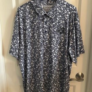 Men's Black and White Pattern Polo XXL